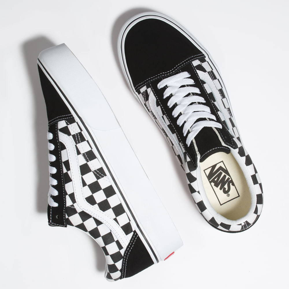 Zapatos-De-Plataforma-Negros-Old-Skool-Checkerboard-Vans-Talla--5M