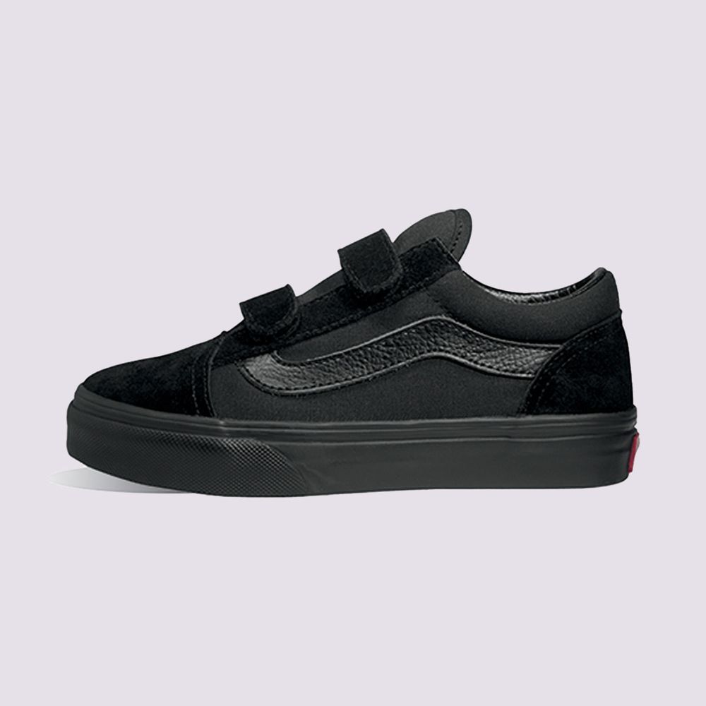Zapatos-Clasicos-De-Velcro-Negros-Old-Skool-V-Niños-Vans-Talla--4.5M