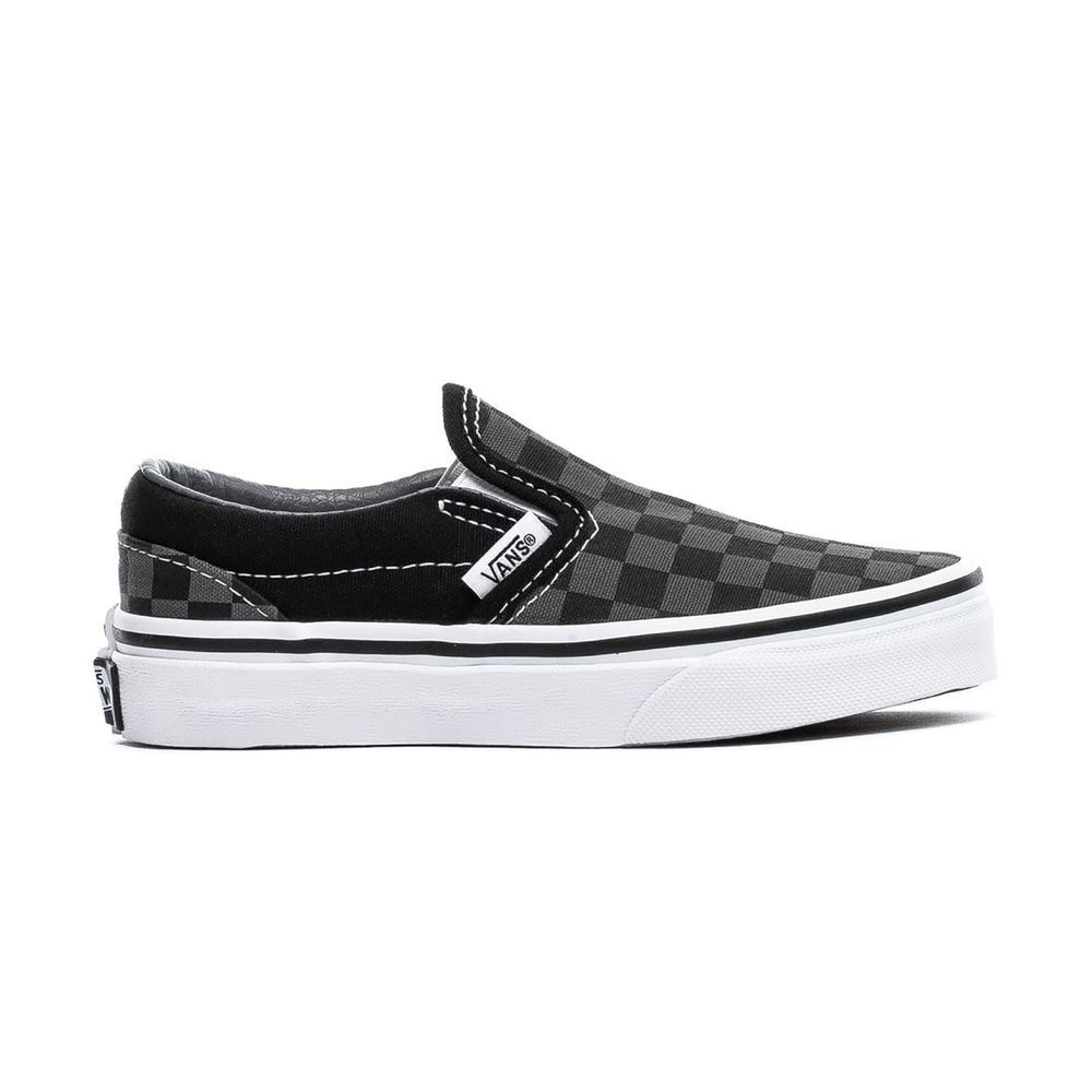 Zapatos-Clasicos-Negros-Slip-On-Checkerboard-Pewter-Niños-Vans