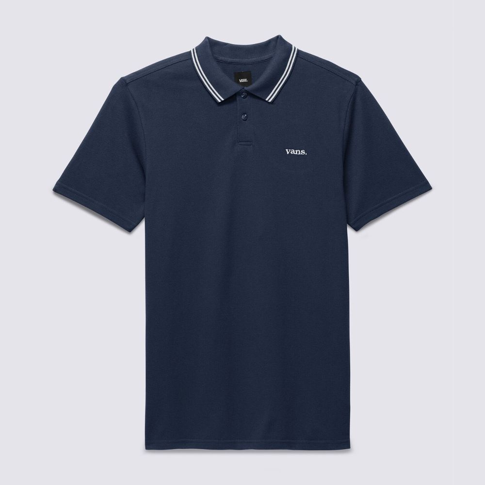 Camiseta-Manga-Corta-Azul-Halecrest-Polo-Shirt-Hombre-Vans