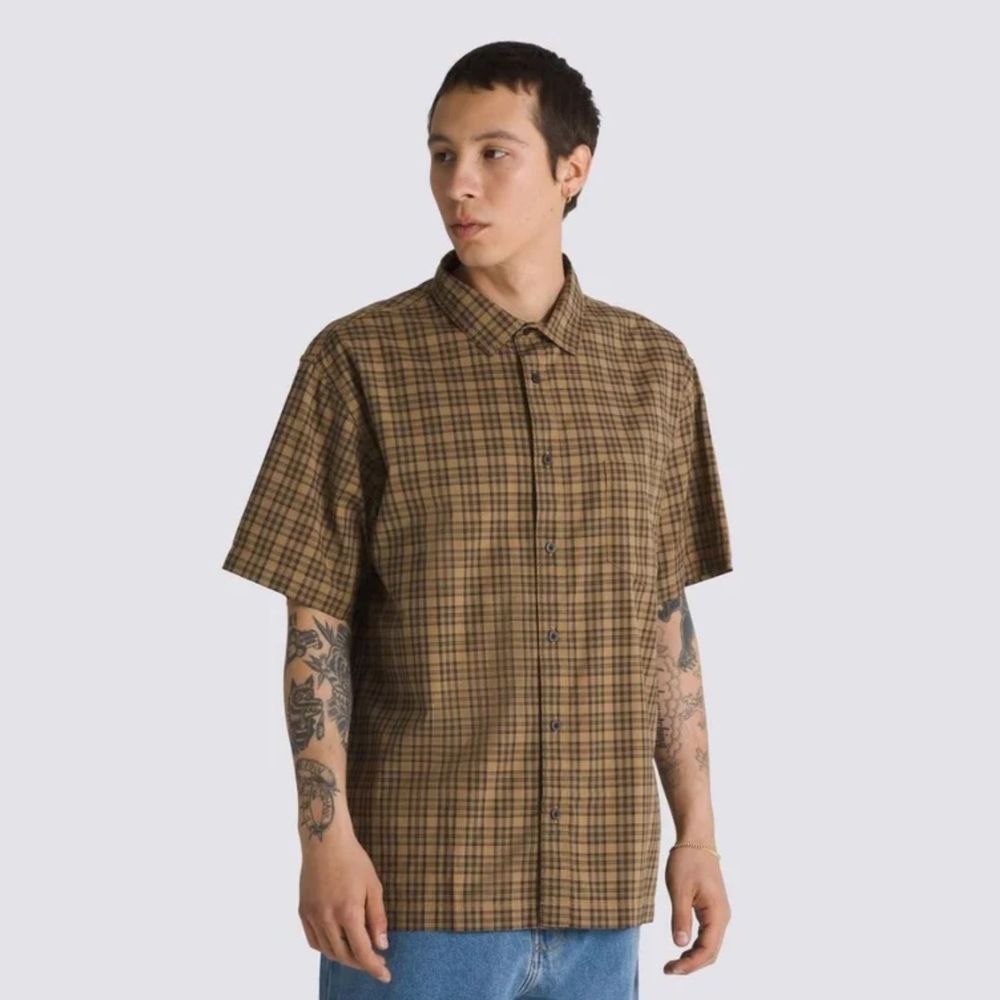 Camisa-Manga-Corta-Marron-Wilshire-Mini-Plaid-Ss-Woven-Hombre-Vans